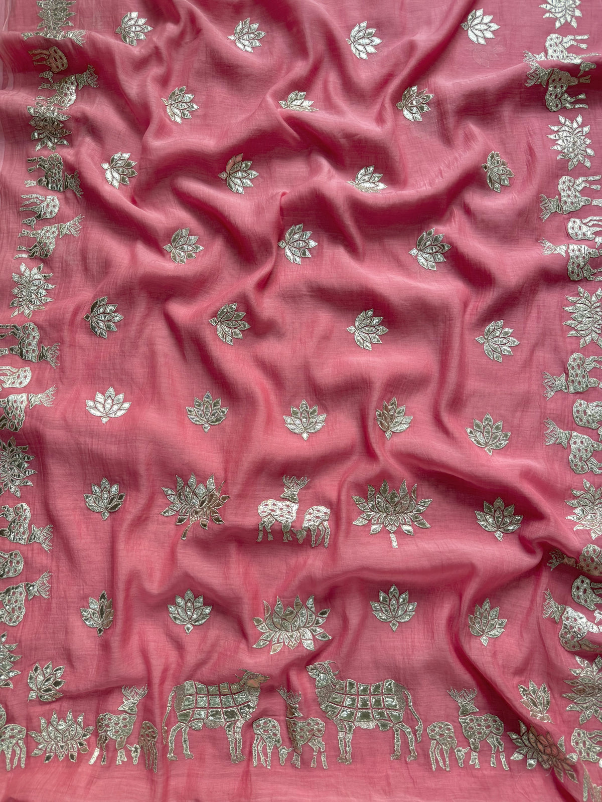 Luxurious~Pure Mul Chanderi Gota Appliqué saree