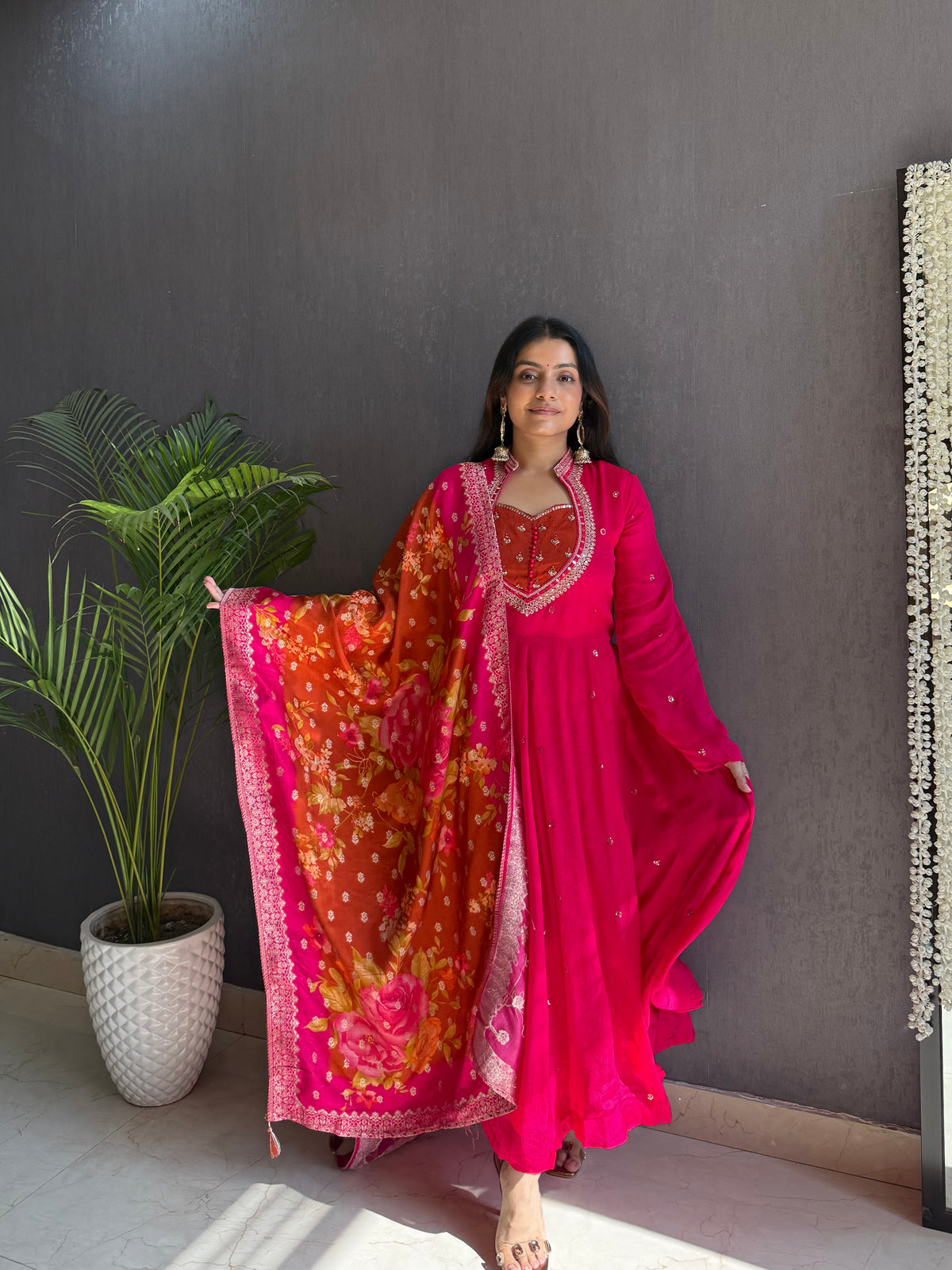 Chinon handwork anarkali set