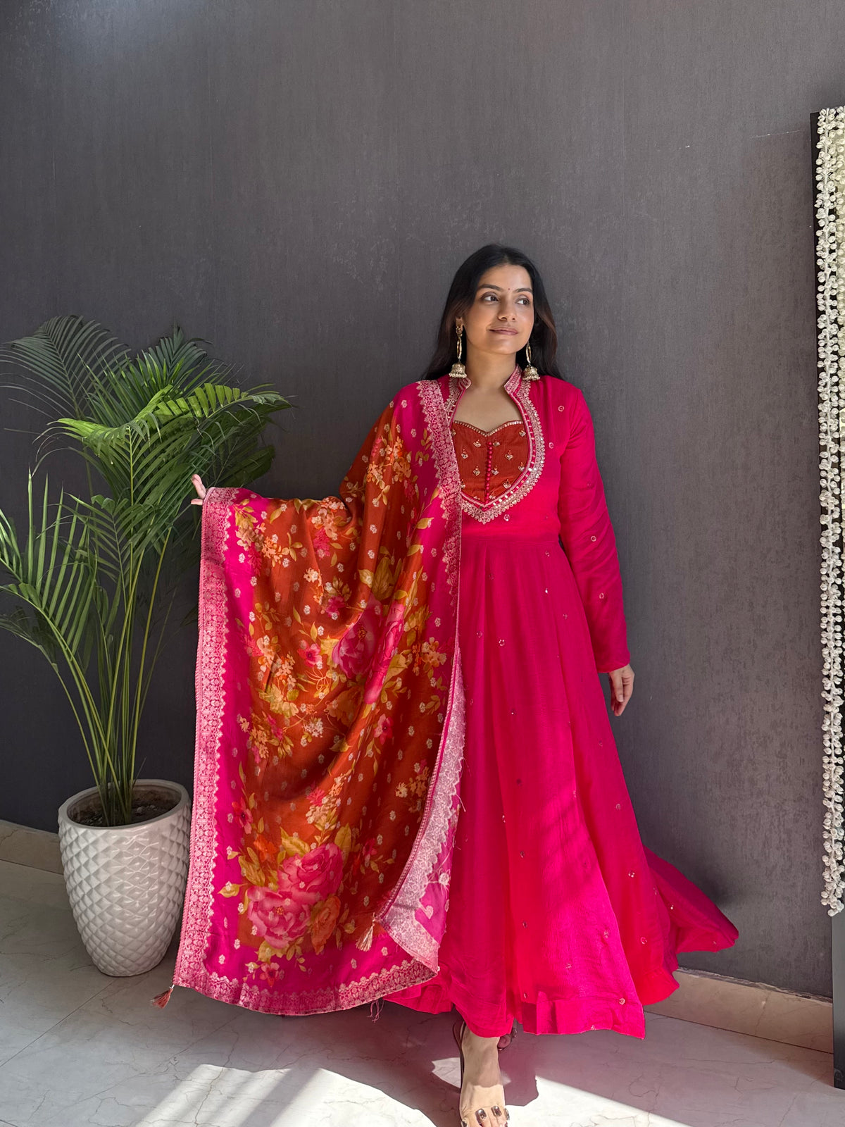 Chinon handwork anarkali set