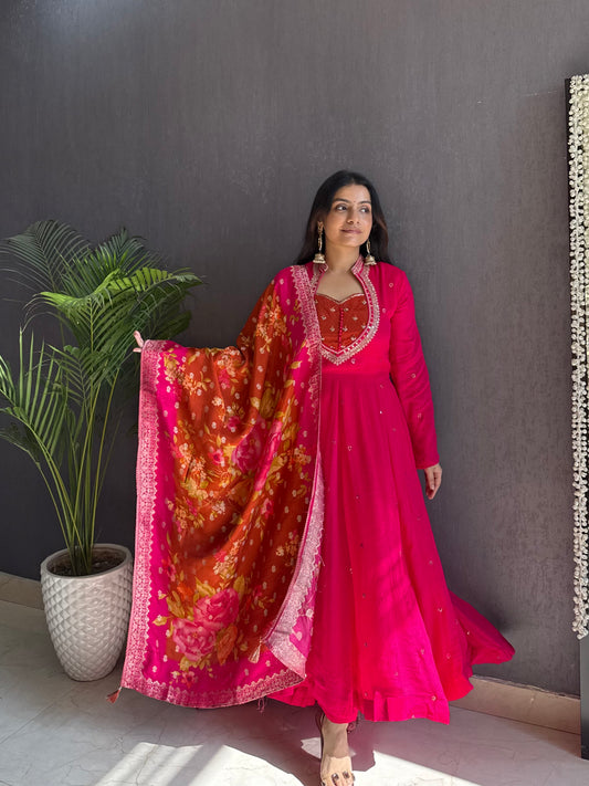 Chinon handwork anarkali set