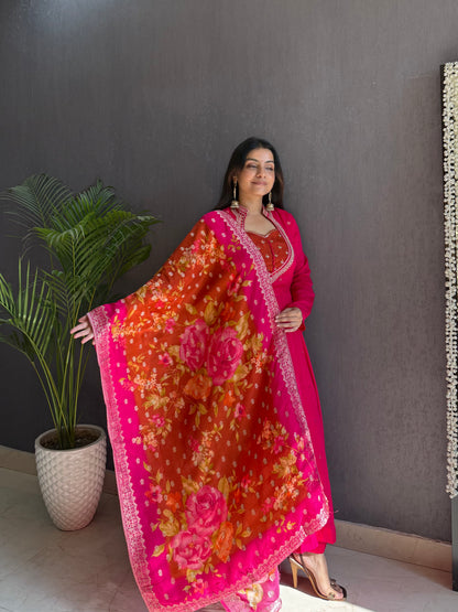 Chinon handwork anarkali set