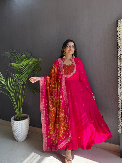 Chinon handwork anarkali set