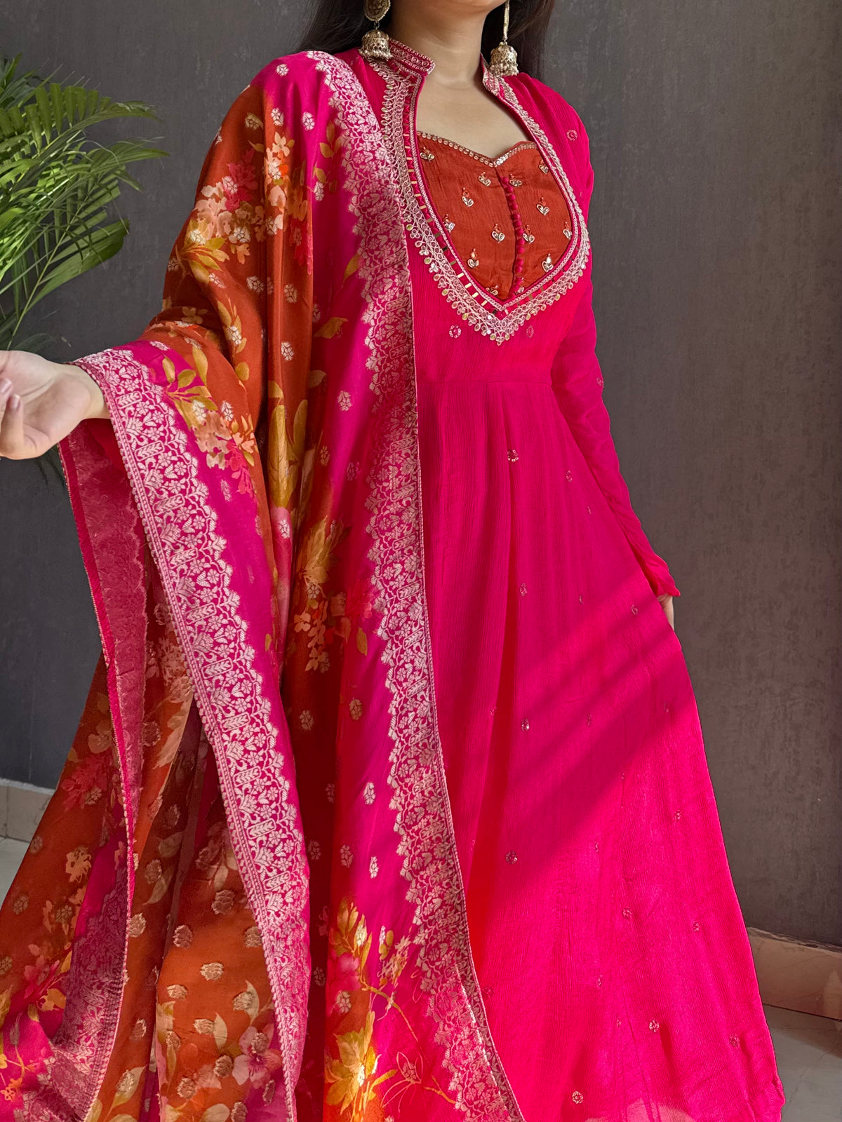 Chinon handwork anarkali set