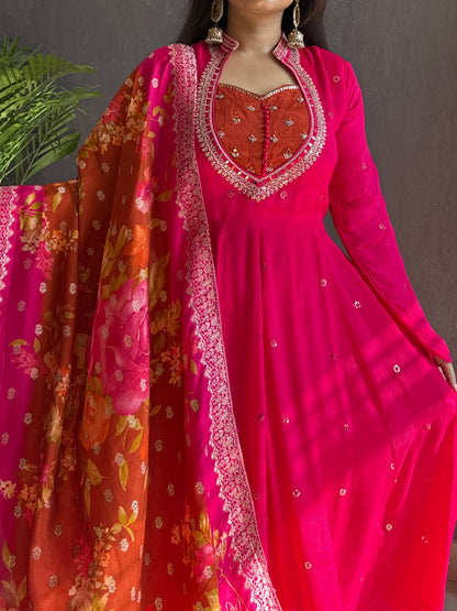 Chinon handwork anarkali set