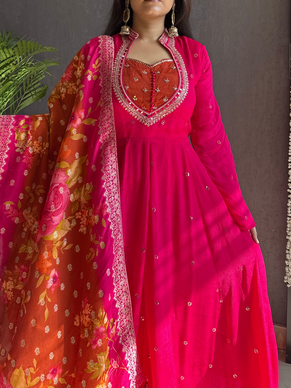 Chinon handwork anarkali set