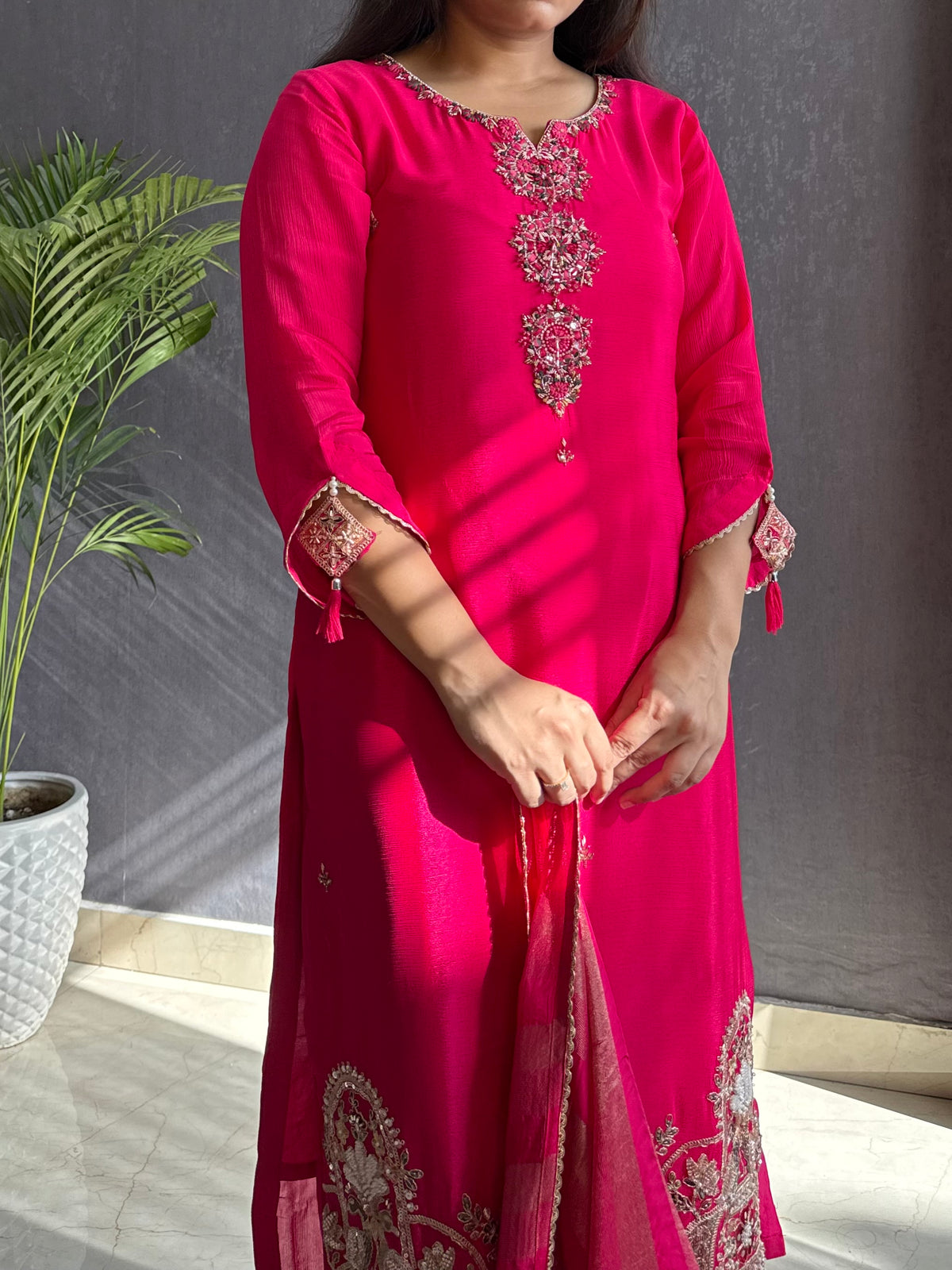 Chinon silk Peacock handwork suit set