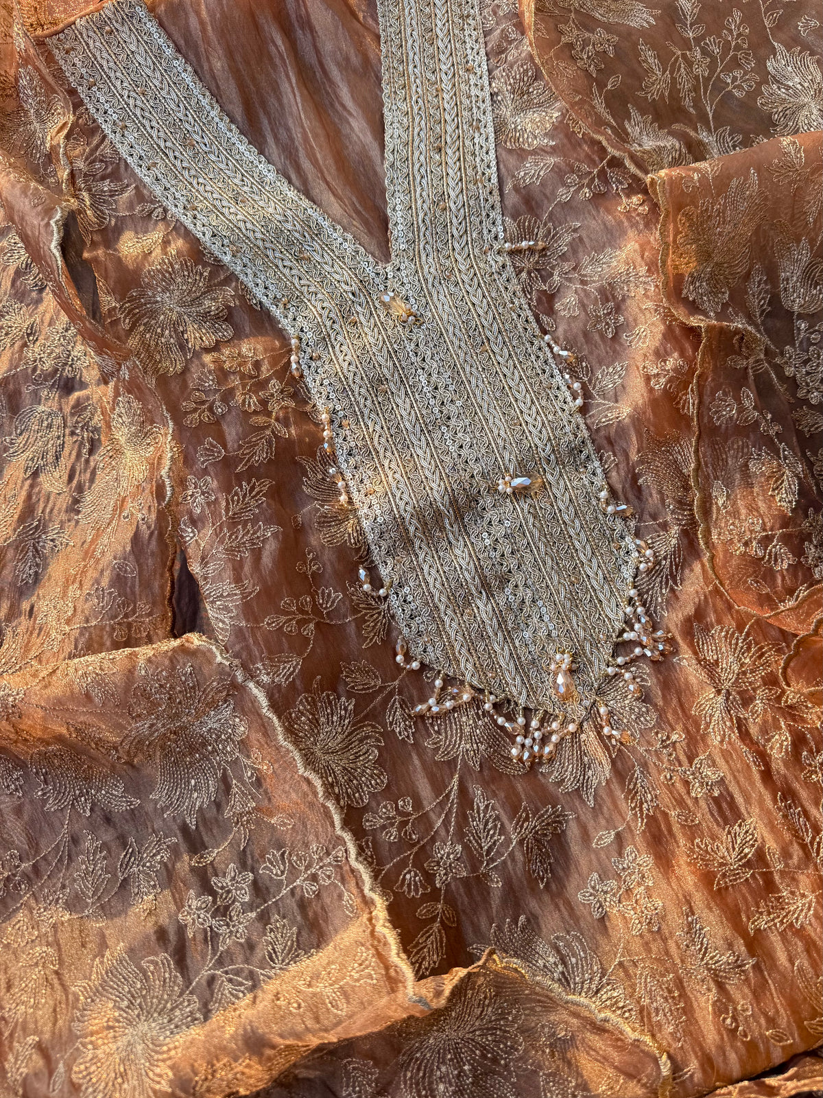 Premium crush tissue zari aari embroidered suit