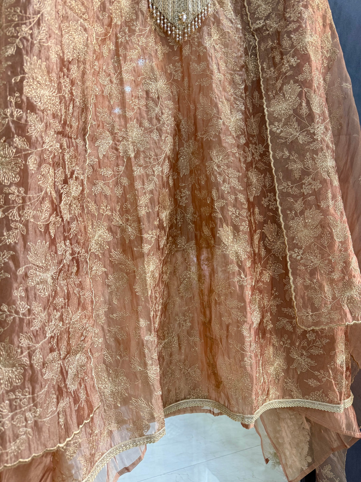 Premium crush tissue zari aari embroidered suit