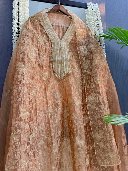 Premium crush tissue zari aari embroidered suit