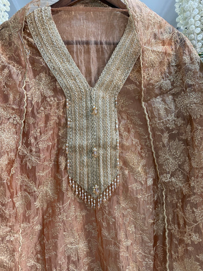 Premium crush tissue zari aari embroidered suit