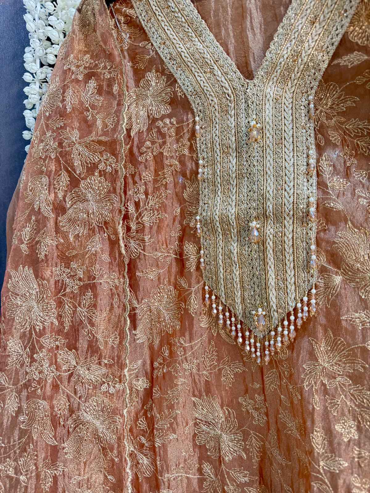 Premium crush tissue zari aari embroidered suit