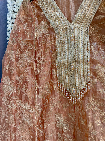 Premium crush tissue zari aari embroidered suit