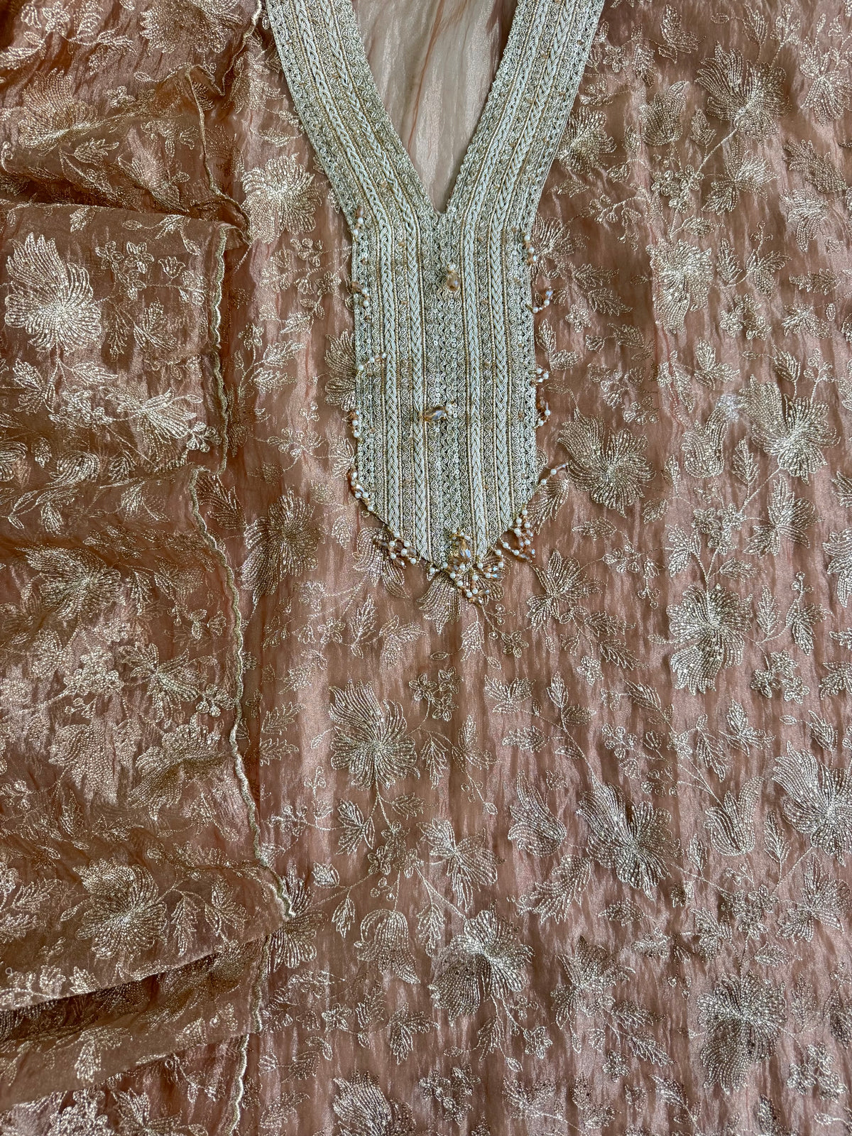 Premium crush tissue zari aari embroidered suit